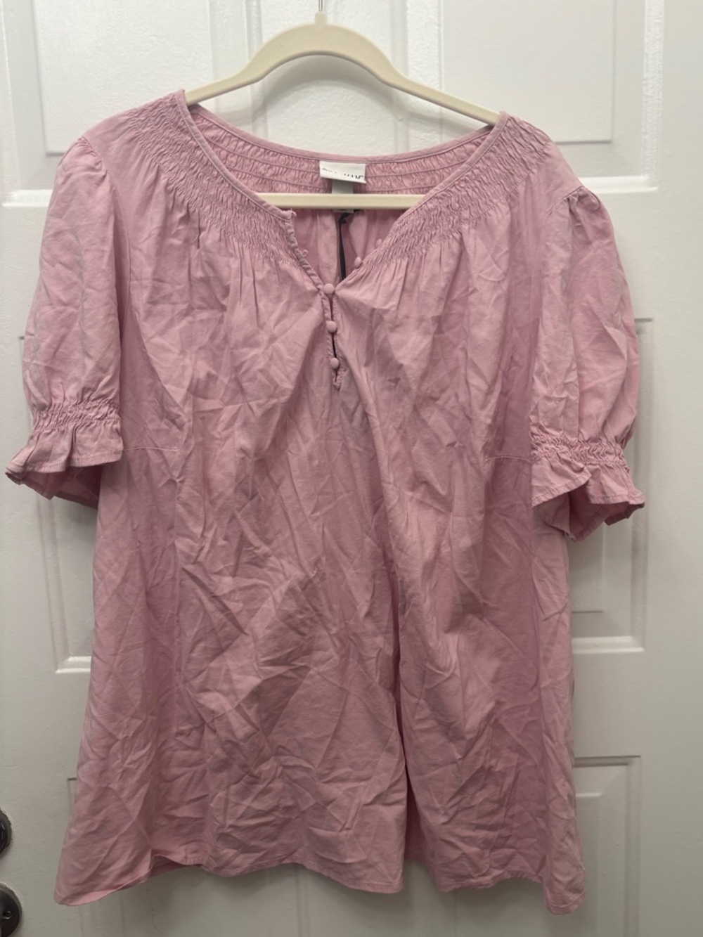 Ava & Viv Blush Pink Smocked Neck Peasant Top